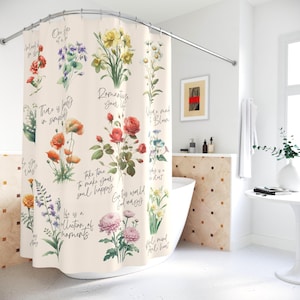 Geboorte Bloem Douchegordijn Zomer Douchegordijn Uniek Badkamer Decor Housewarming Bloementuin Positief Citaat Geestelijke Gezondheid Positief