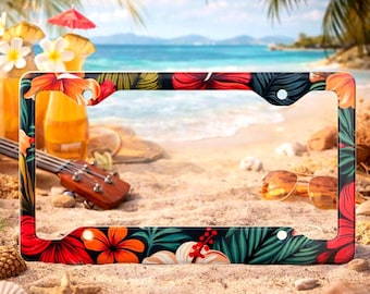 Hawaii License Plate Frame Retro Hibiscus Metal License Frame
