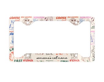 Etiqueta de coche personalizada con texto de gato de café, marco de matrícula de metal personalizado para mamá de gatos, lindo gato, amante de los animales, espresso