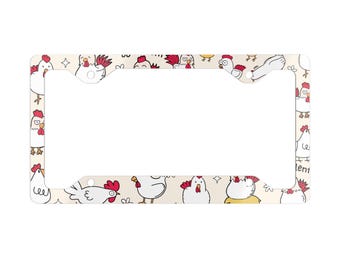 Chicken License Plate Frame Metal License Frame 4 Hole Car Accessory Egg Farm Animal Funny Farmhouse Farmer