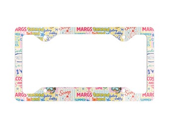 Cadre de plaque d'immatriculation d'été à rayures Cadre d'immatriculation en métal 4 trous pour accessoire de voiture Couverture de plaque Margrita Ocean Dive Bikini Crème glacée colorée
