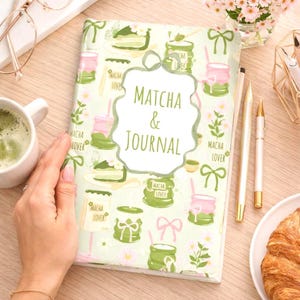 Personalized Writing Custom Matcha Journal Hardcover Green Tea Sweets Notebook Coquette Bow Pink Coffee Green Tea Japan Japanese