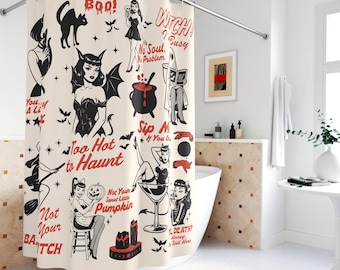 Halloween Shower Curtain Xmas Shower Curtain Unique Bathroom Decor Housewarming Festive Holiday Decor Withy Gothic Spooky Girls Bat Cocktail