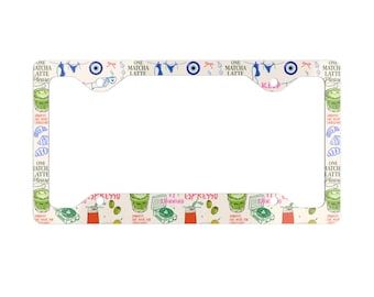 Bikini Matcha Coffee Cadre de plaque d'immatriculation en métal Cadre d'immatriculation en métal 4 trous pour accessoires de voiture Couvercle de plaque Evil Eye Tourne-disque