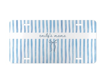 Aangepaste gestreepte strik kaptafel gepersonaliseerde blauwe streep nummerplaat flirt auto cadeau naam monogram initiaal kust zomer