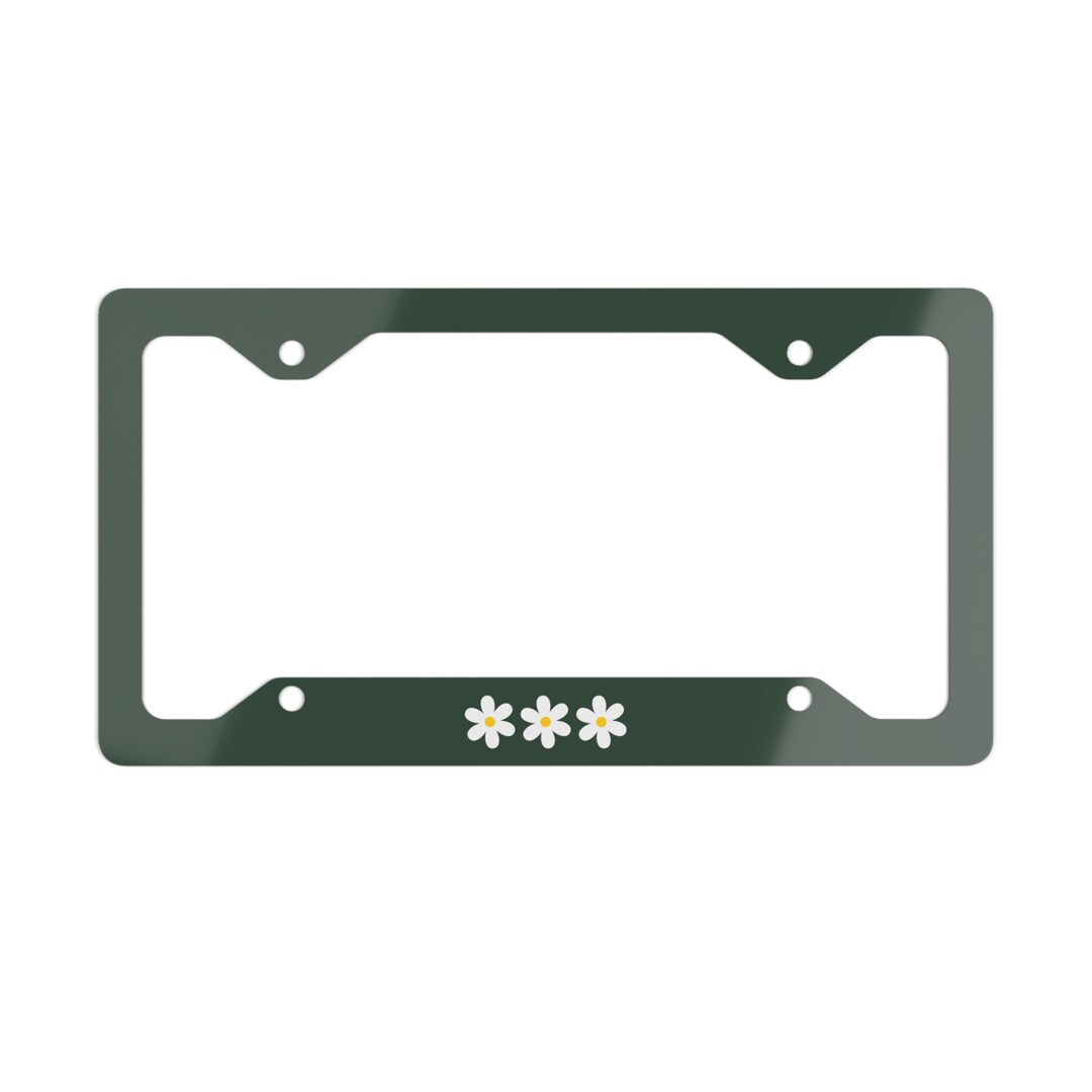 Dark Green Wildflower Daisy License Plate Frame Floral Metal License