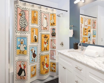 Halloween Goose Shower Curtain Monster Shower Curtain Unique Bathroom Decor Housewarming Stamp Style Funny Silly Gothic Spooky Cute Girly