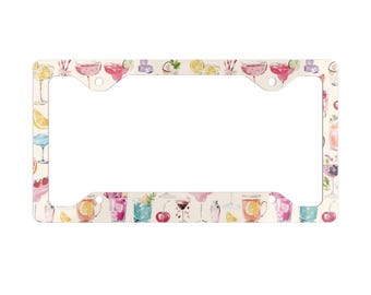 Aquarel Cocktail Nummerplaat Frame Metalen Nummerplaat Frame 4 Gat Auto Accessoire Plaat Cover Zomer Drinkglazen