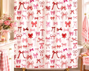 Pink and Red Bow Shower Curtain Coquette Shower Curtain Unique Bathroom Decor Housewarming Gift Girlcore Girly Shower Curtain Dorm Girls