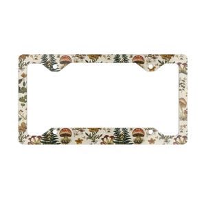Mushroom License Plate Frame Metal License Frame Nature Car Accessory Retro Botanical Plate Cover Aesthetic Forest Sand Boho Vintage Wood
