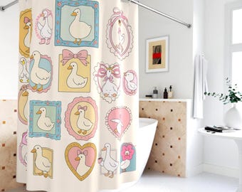 Goose Shower Curtain Unique Bathroom Decor Housewarming Duck Funny Goose Silly Coquette Stamp Frame Girl Dorm Home Decor