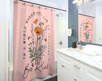 Retro Koralle Wildblumen Duschvorhang Floral Positive Zitat Rose Pink Duschvorhang Einzigartiges Badezimmer Dekor Einweihungsparty Geschenk Niedliches Badezimmer