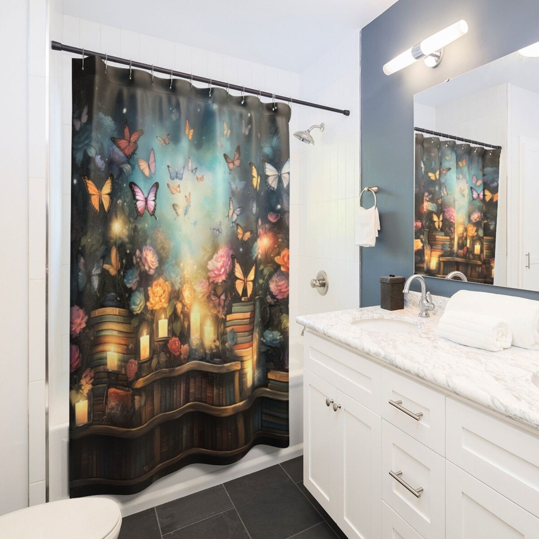 Cottagecore Shower Curtain Butterfly Book Shower Curtain Etsy