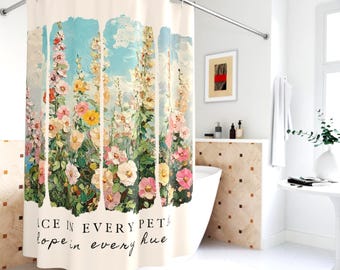 Wildflower Shower Curtain Unique Bathroom Decor Housewarming Dorm Home Decor Oil Painting Flower Floral Panel Nature Plant Positive Quote