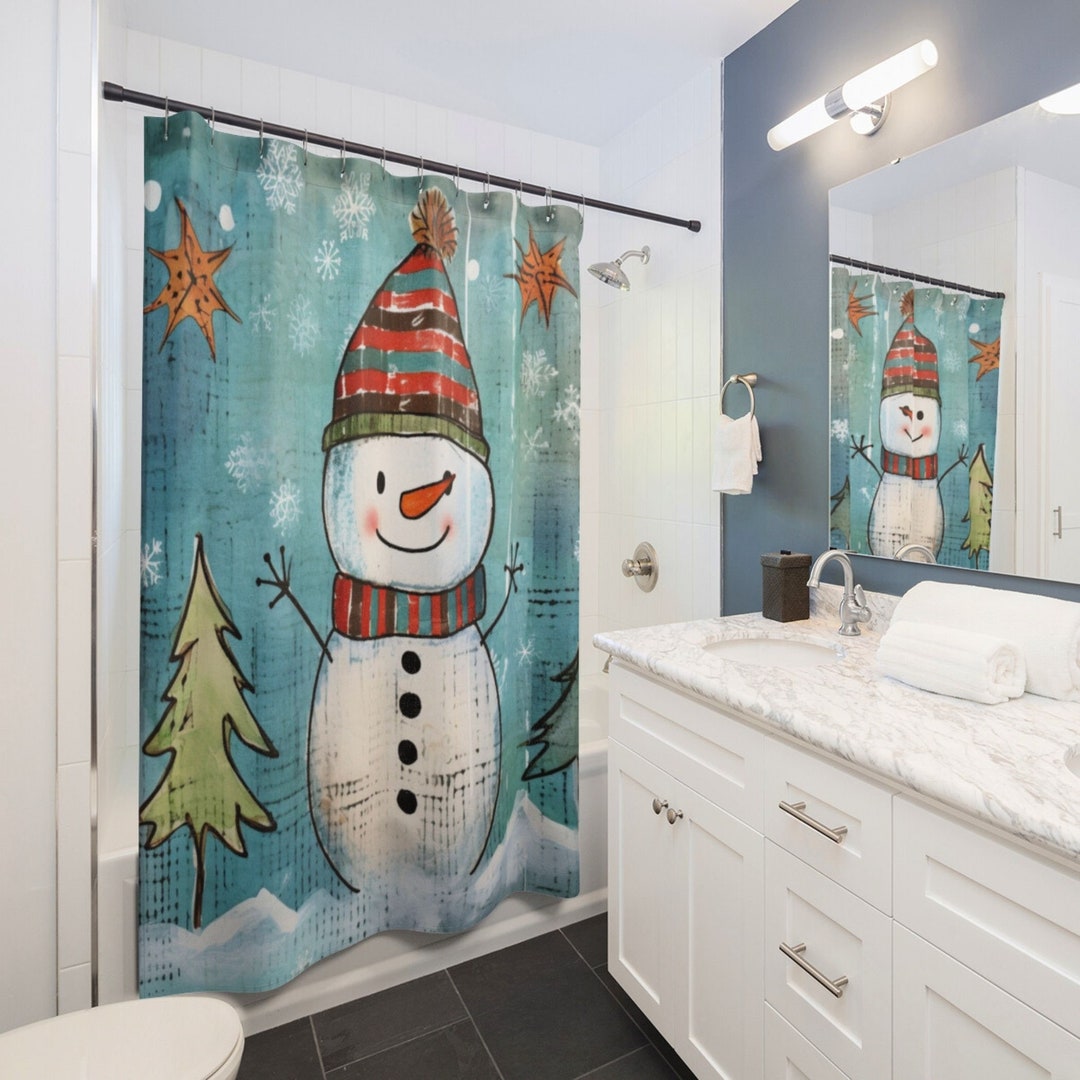 Retro Christmas Shower Curtain Retro Snowman Shower Curtain Etsy