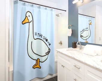 Goose in the Shower Curtain Silly Animal Bath Curtain Unique Bathroom Decor Housewarming Gift Blue Goose Duck Lover Gift Funny Home Decor