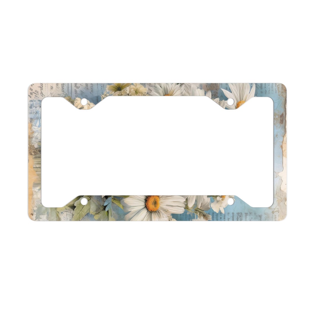 Wildflower Daisy License Plate Frame Floral Metal License Frame for