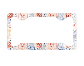 Marco de matrícula de metal para mamá de perro, marco de matrícula de 4 agujeros, accesorio para coche, cubierta de matrícula, vino, vaquera del salvaje oeste