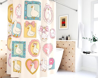 Goose Shower Curtain Unique Bathroom Decor Housewarming Duck Funny Goose Silly Coquette Stamp Frame Girl Dorm Home Decor