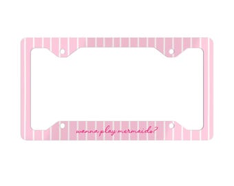 Custom Text Pink Striped Car Tag Personalized Metal License Plate Frame Pink Stripes Preppy