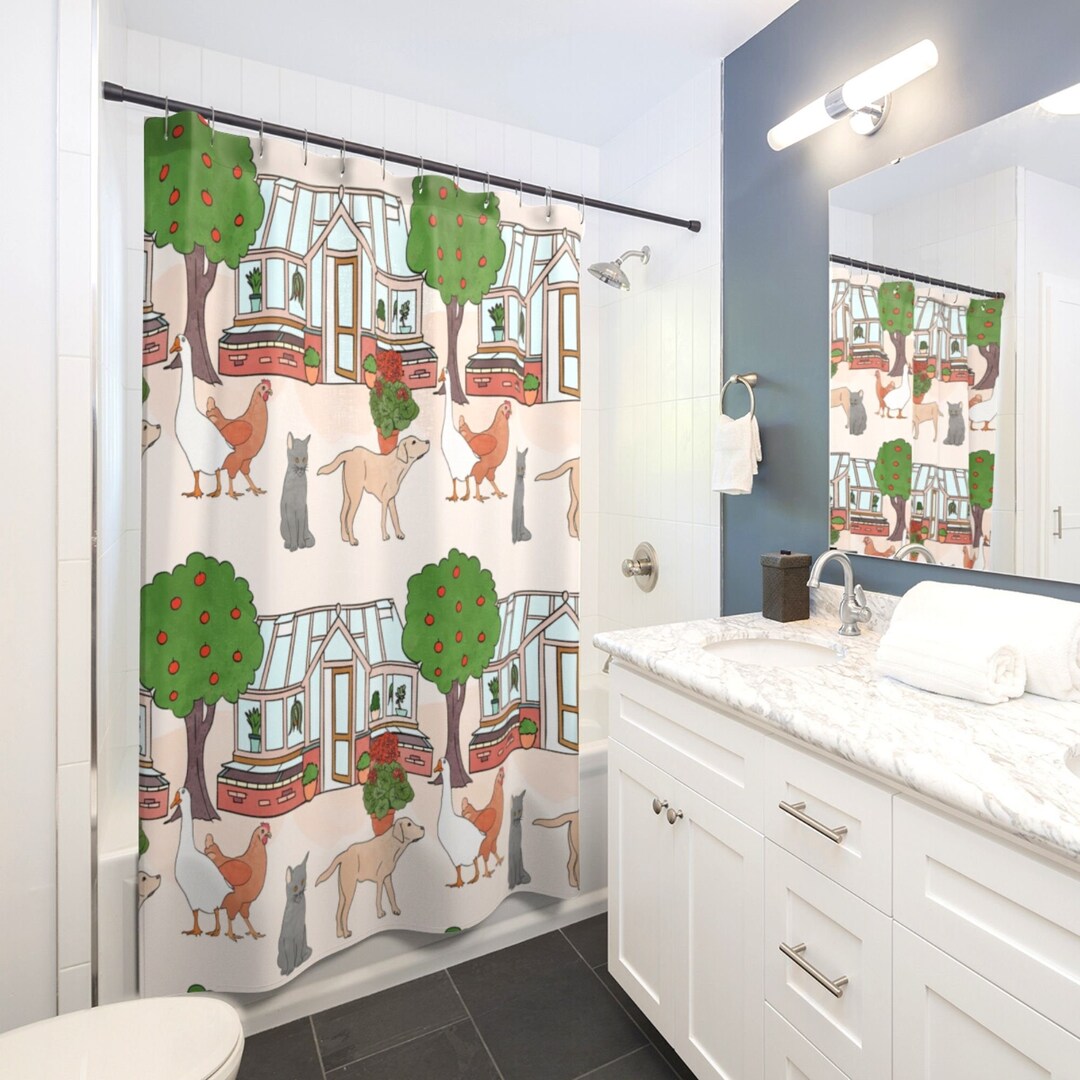 Greenhouse Shower Curtain Apple Tree Shower Curtain Farm Animal Dog Cat