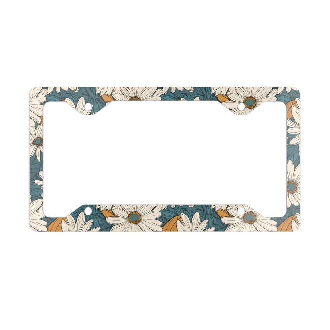 Wildflower Daisy License Plate Frame Floral Metal License Frame for