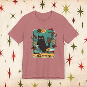 L'analyste chemise rétro chat noir lecture tarot carte chemise botanique drôle t-shirt bcba vie analyste comportement maman chemise entraîneur comportement chat maman