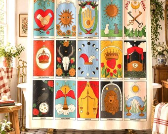Tarot Card Shower Curtain Unique Bathroom Decor Housewarming Dorm Home Decor Witchcraft Witchy Astrology Palm Reading Fortune Teller