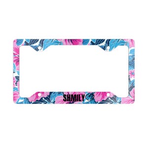Personalized Hawaii License Plate Frame Retro Hibiscus Metal License Frame Tropical Car Accessories Plant Floral Botanical Summer Beach Leaf