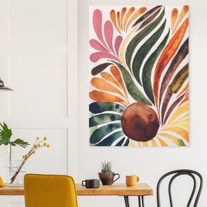 Abstrakte Sonnenblume Aquarell-Poster | Warme Herbsttöne, Aquarellmalereiposter in verschiedenen Größen, Kunst Druck