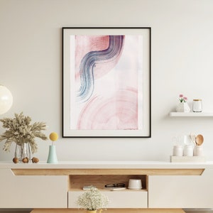 Abstraktes Wellenposter in Roségold und Dunkelblau, Moderne Aquarellkunst, Geometrische Elemente, Meeresmotiv