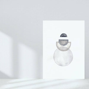 Póster gris con diseño geométrico, minimalista y elegante, pintura de acuarela en blanco y negro como impresión.