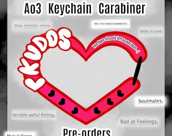 May include: A pink heart-shaped keychain carabiner with the word "KUDOS" in white. The keychain has black hearts and the text "You have already left kudos here :)". The text "Pre-orders" is also visible.