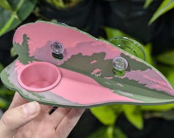 Pink Princess Philodendron Ledge for 0.5oz Deli Cup | Crested Gecko | Reptile | Suction Cup Dish | Arboreal reptile food ledge | Gargoyle