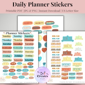 Printable Planner Stickers, Planner Stickers, Planner Sticker Sheet, Daily Planner Stickers, Digital Planner Stickers, Motivational Stickers