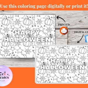 Digital/Printable Happy Halloween Coloring Page, Halloween Party Activity, Halloween Coloring Sheet, Coloring Page for Children and Adults