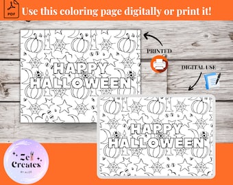 Digital/Printable Happy Halloween Coloring Page, Halloween Party Activity, Halloween Coloring Sheet, Coloring Page for Children and Adults