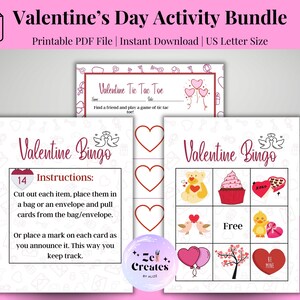 Printable Valentine&#39;s Day Activity Bundle For School, Printable Valentine&#39;s Day Activities For Kids, Valentine&#39;s Day Games, Valentine&#39;s Day
