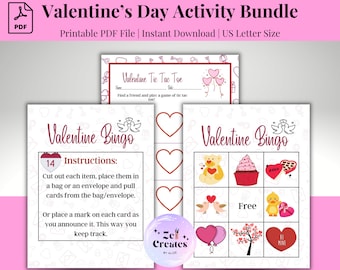 Printable Valentine's Day Activity Bundle For School, Printable Valentine's Day Activities For Kids, Valentine's Day Games, Valentine's Day