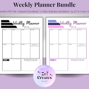 Printable Weekly Planner, Weekly Planner, Printable Planner Pages, Agenda, School Organizer, Weekly Organizer, To Do List, Digital Planner