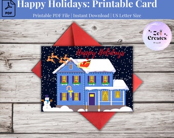Printable Holiday Greeting Card, 7x5 Inch Greeting Card, Happy Holidays Card, Instant Download, Christmas Card, Winter Holiday Greeting Card