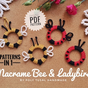 Macrame Bee Ladybug PDF Tutorial | Ladybird summer keyring pattern| Garden Insects DIY | Digital Guide for beginner | Poly Tusal Masterclass