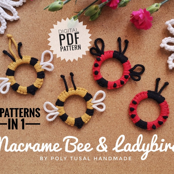 Macrame Bee Ladybird Pattern PDF Tutorial | Summer keychain | Macrame Garden Insects DIY| Digital Guide for beginner |Poly Tusal Masterclass