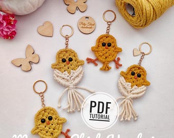 Macrame Pattern Chick Keychain, PDF Tutorial Easter Chicken DIY , Step-by-step Bird Keyring Guide, Car Hanger Idea, Poly Tusal Masterclass