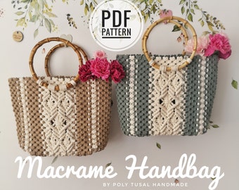 Macrame Handbag Pattern: DIY Boho Beach Bag with Bamboo Handles (PDF Tutorial)