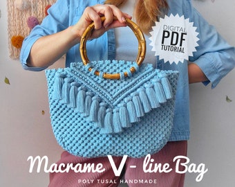 Macrame Bag Tutorial, Boho Handbag Pattern, Cotton Beach Bag DIY, Summer Basket (PDF Guide)