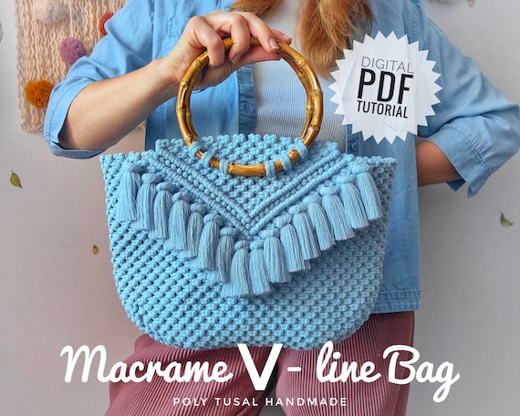 Macrame Bag Tutorial, Boho Handbag Pattern, Cotton Beach Bag DIY, Summer Basket (PDF Guide)
