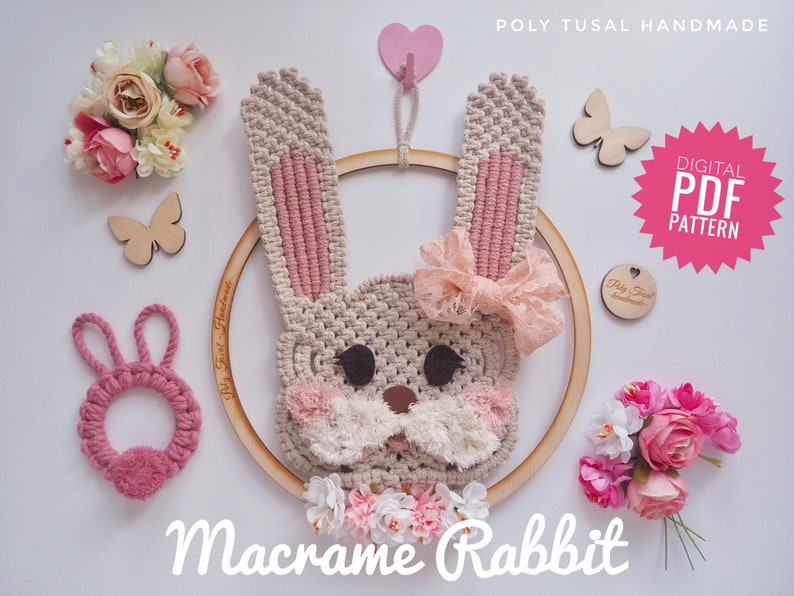Macrame Rabbit Pattern Macrame Rabbit PDF Tutorial, How to Easter Bunny Wall Hanging , Step-by ...