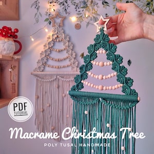 Tutorial albero di Natale in macramè, modello albero di Natale boho, decorazione fai da te per la casa in stile invernale, come realizzare un arazzo da parete festivo, Poly Tusal fatto a mano