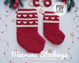 Christmas Macrame Stocking PDF Tutorial| Xmas Socks Pattern| DIY Ornament Decoration| Poly Tusal Masterclass| Step by Step Digital Guide